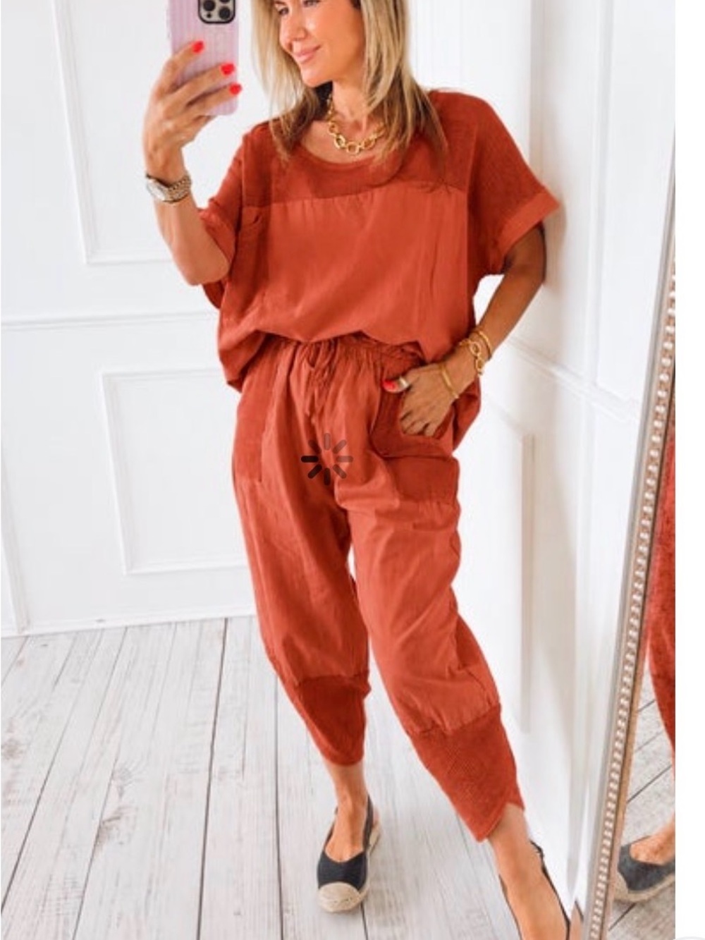 Women's Rust Drawstring Ankle two piece
